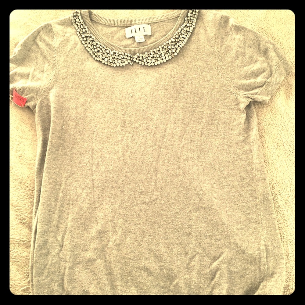 Jewel studded short sleeve sweater